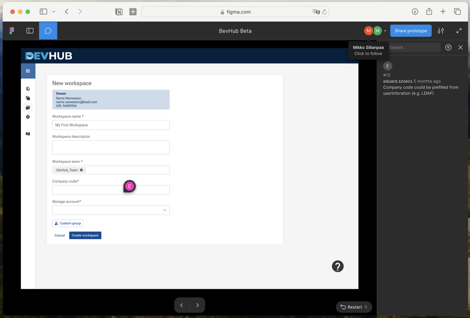 BASF DevHub — Figma prototype walkthrough session